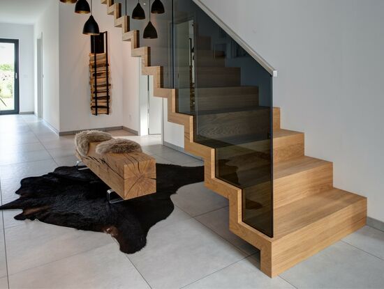 Faltwerktreppe Eiche mit Rauchglas