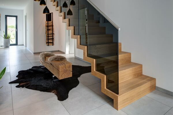 Faltwerktreppe Eiche mit Rauchglas